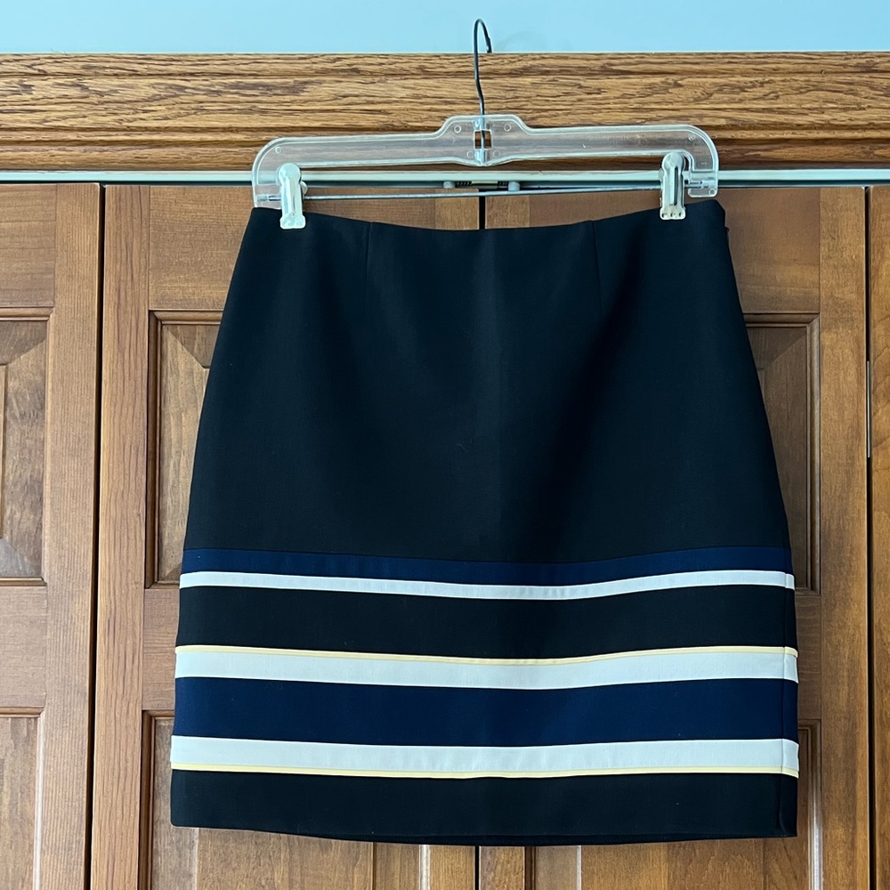 White House Black Market Black Skirt with Blue, White & Yellow Stripes